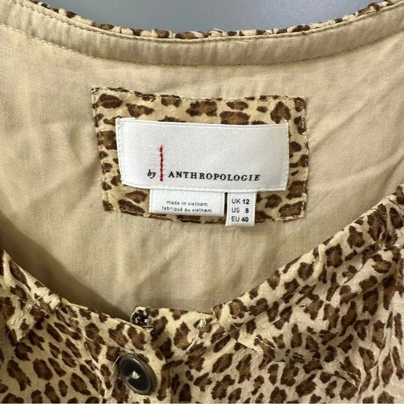 Anthropologie Cheetah Print Dress Button Front Midi Dress Size 8 - Picture 7 of 9